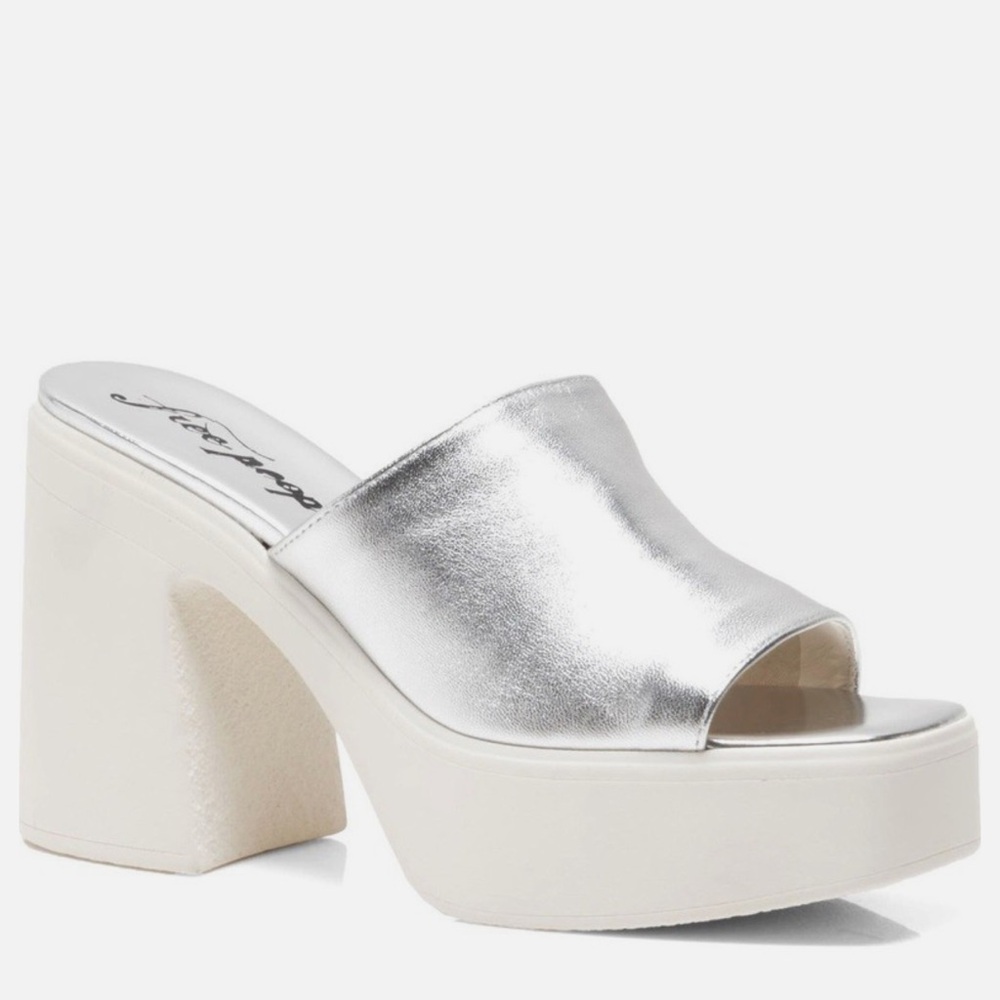 New Free People Zoe Silver Platform Slide Sandals